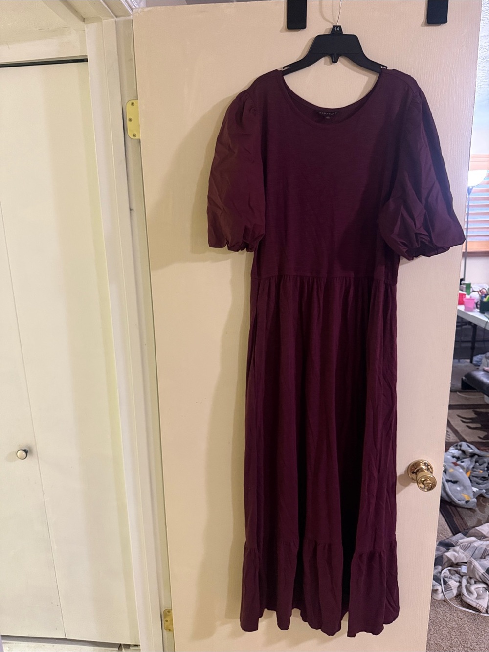 DownEast Burgundy Puff-Sleeve Midi Dress